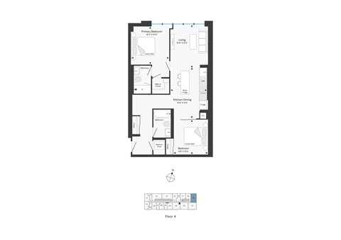 Floor plan for 2 beds, 2 baths, 894 sqft